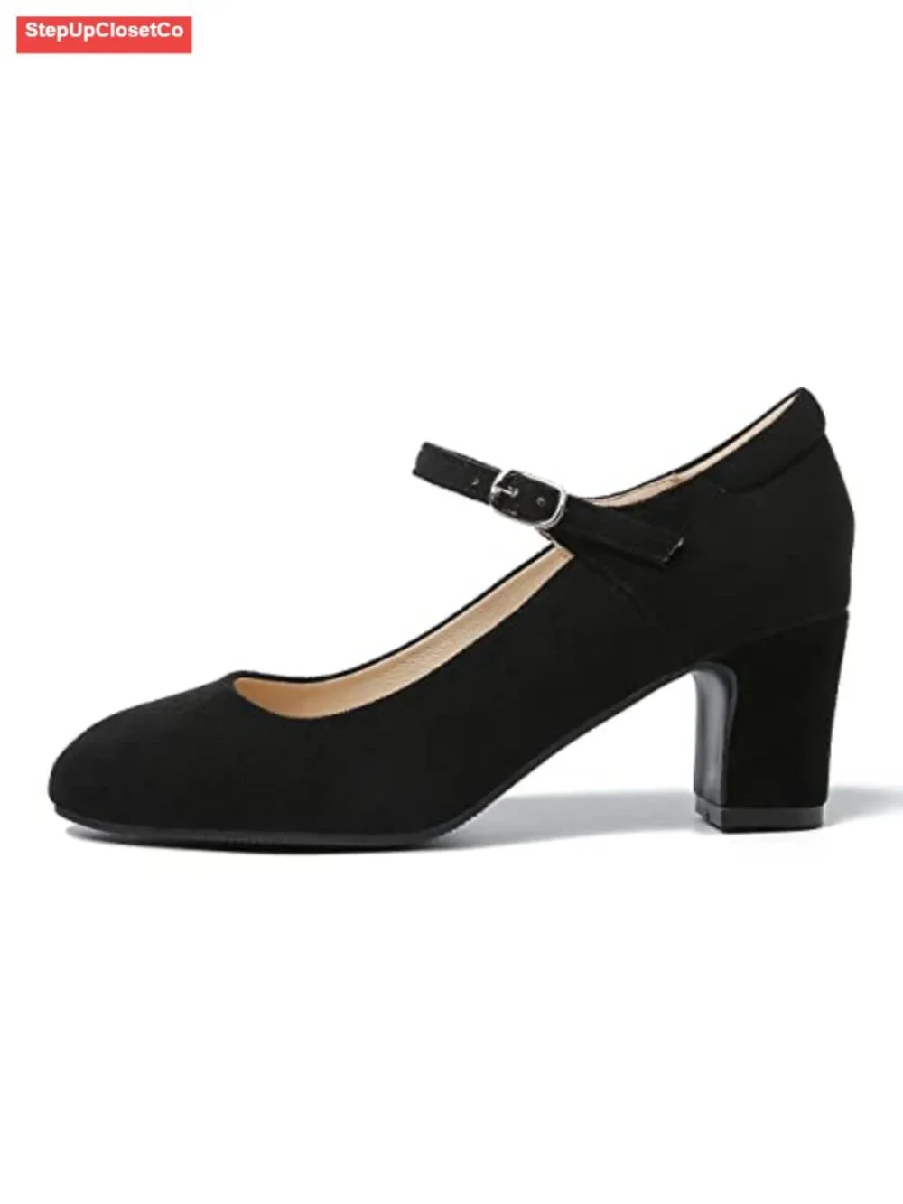 Women's Mary Jane Block Heel Pumps Round Toe Chunky Heels Synthetic